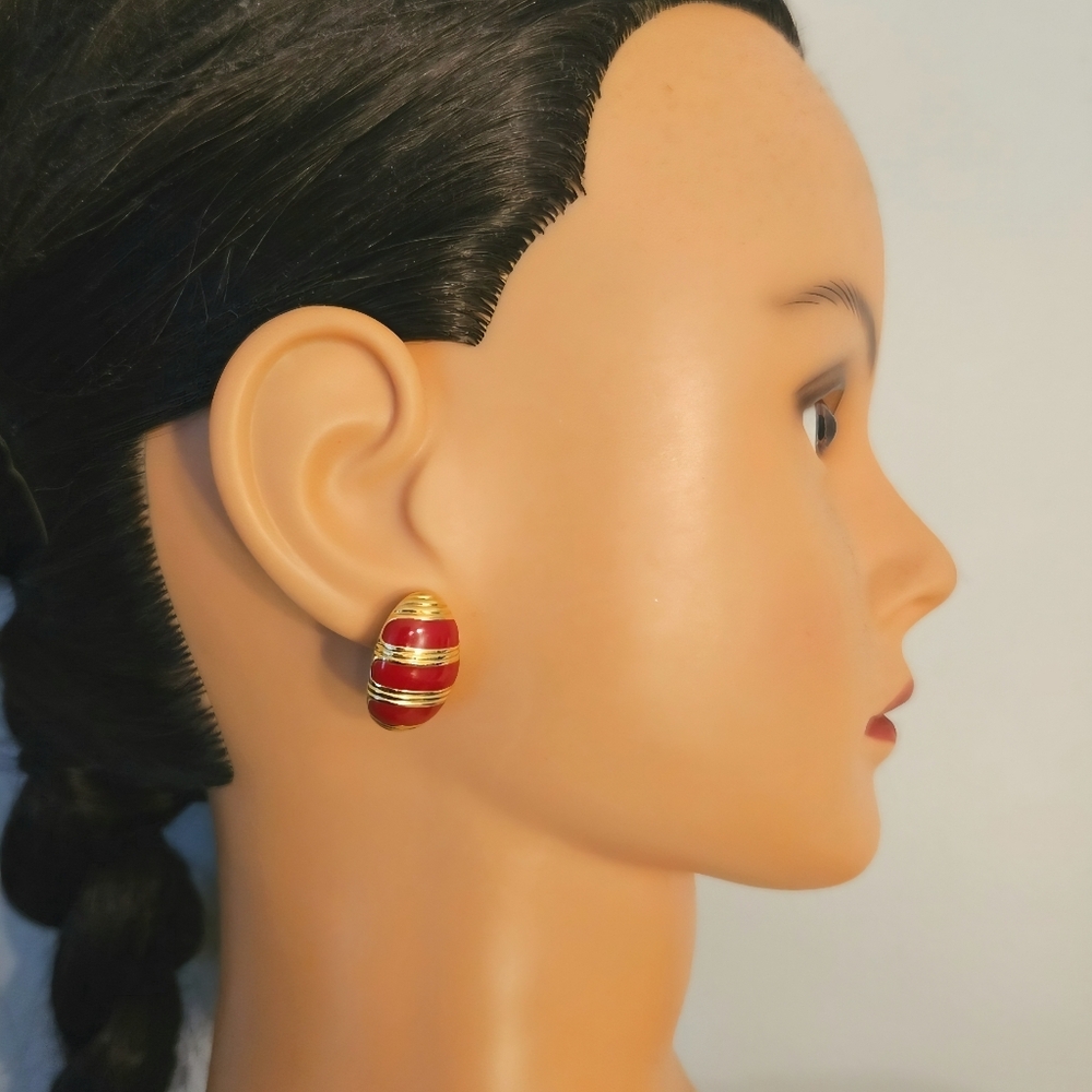 Vintage Monet Red Enamel Earrings